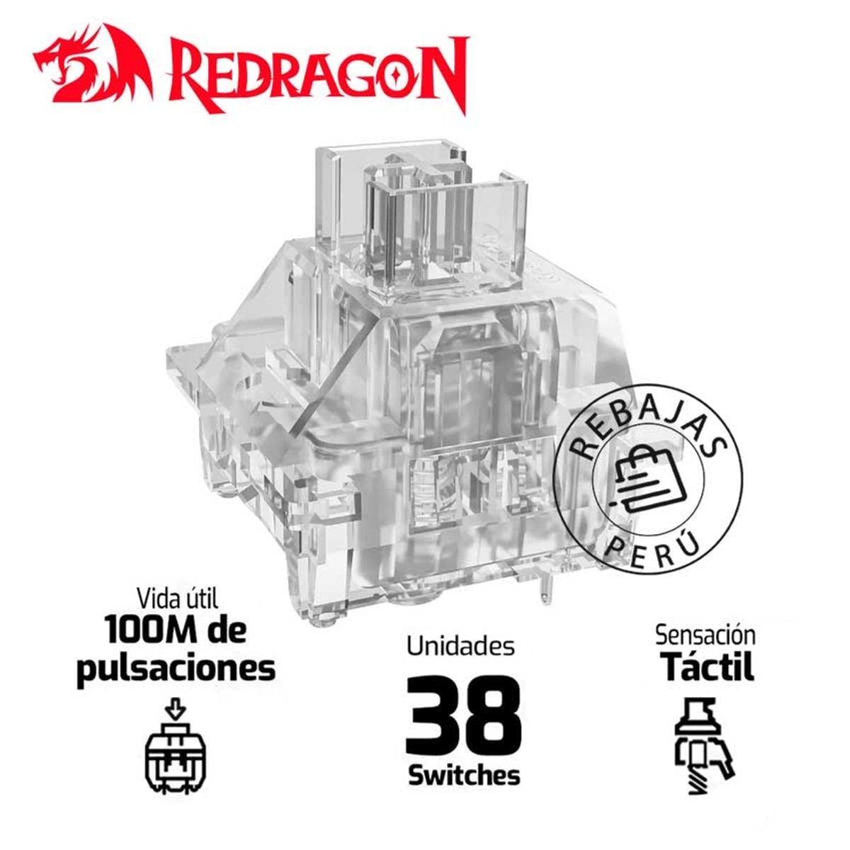 REDRAGON - Kit Switches Redragon Panda Crystal Táctiles 50M Actuaciones RGB