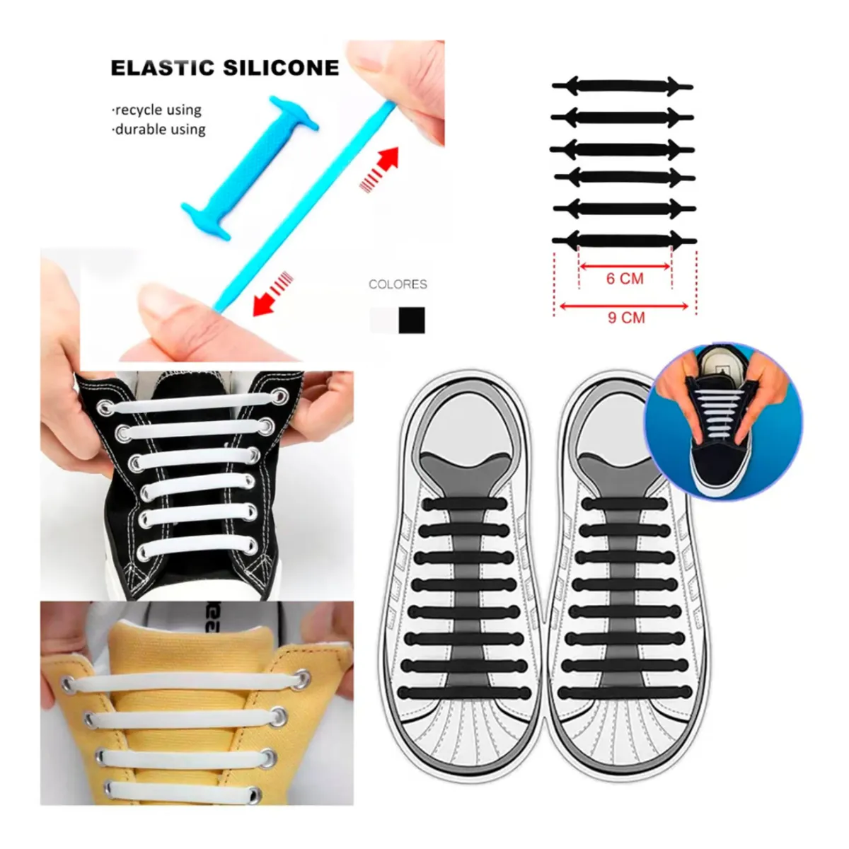 GENERICO - 5 Pares Cordones de Silicona Pasadores Elásticos