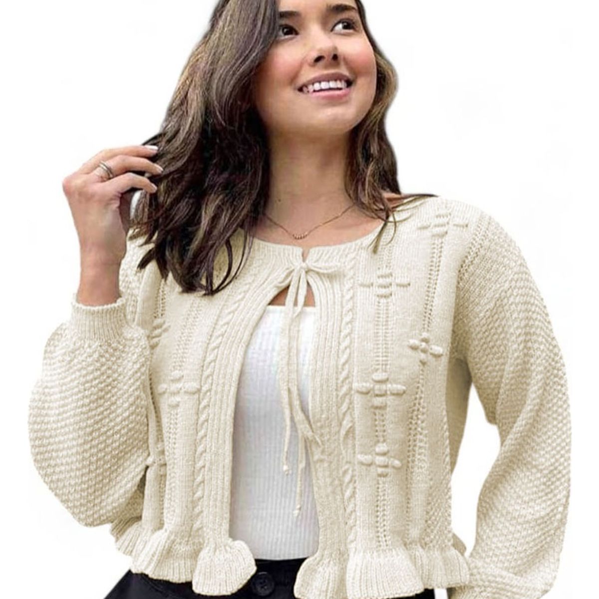 GENERICO - Chompa Mujer Hilo Abierto G359-22 Color Beige