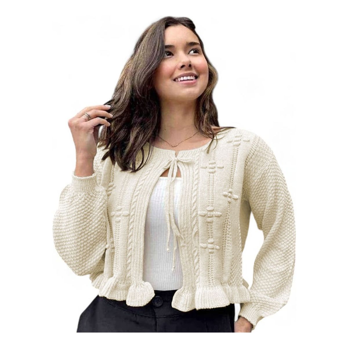 GENERICO - Chompa Mujer Hilo Abierto G359-22 Color Beige