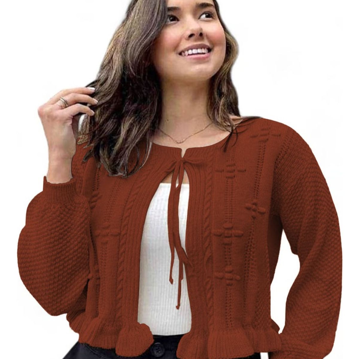 GENERICO - Chompa Mujer Hilo Abierto G359-22 Color Camello