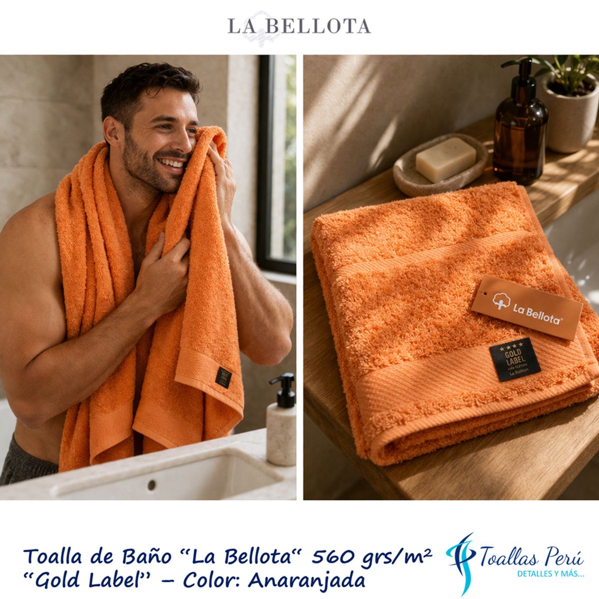 Toalla de Baño "Gold Label" 560 grs/m2 "La Bellota" Anaranjada, marca LA BELLOTA - Foto 2