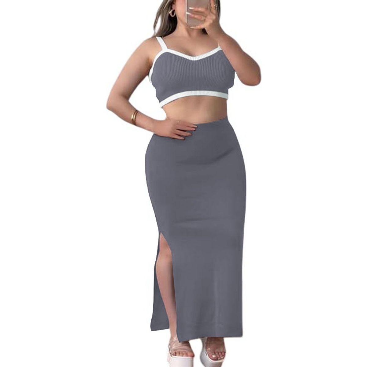 GENERICO - Conjunto Mujer En Hilo Top 359G-34 Color Gris