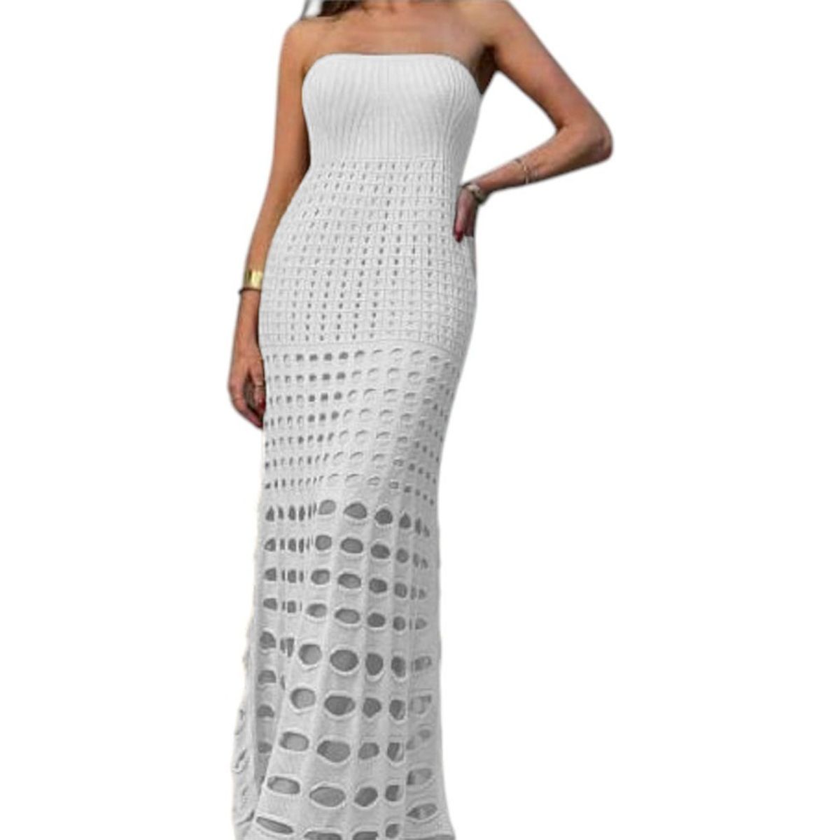 GENERICO - Vestido Mujer Hilo Maxi Bombas G359-35 Color Blanco