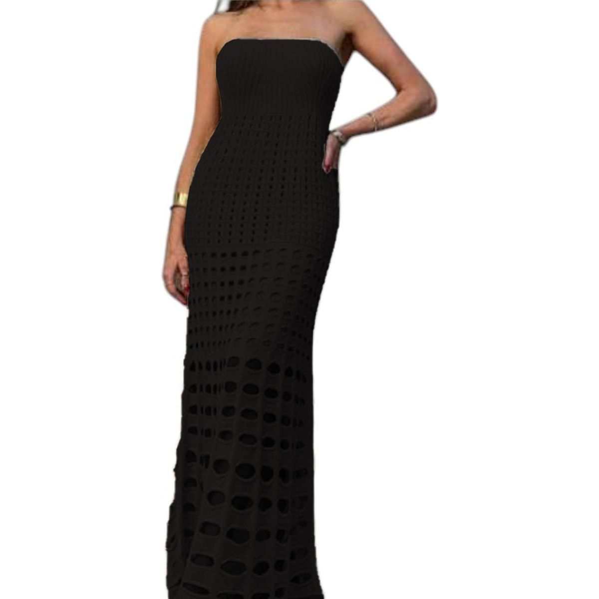 GENERICO - Vestido Mujer Hilo Maxi Bombas G359-35 Color Negro