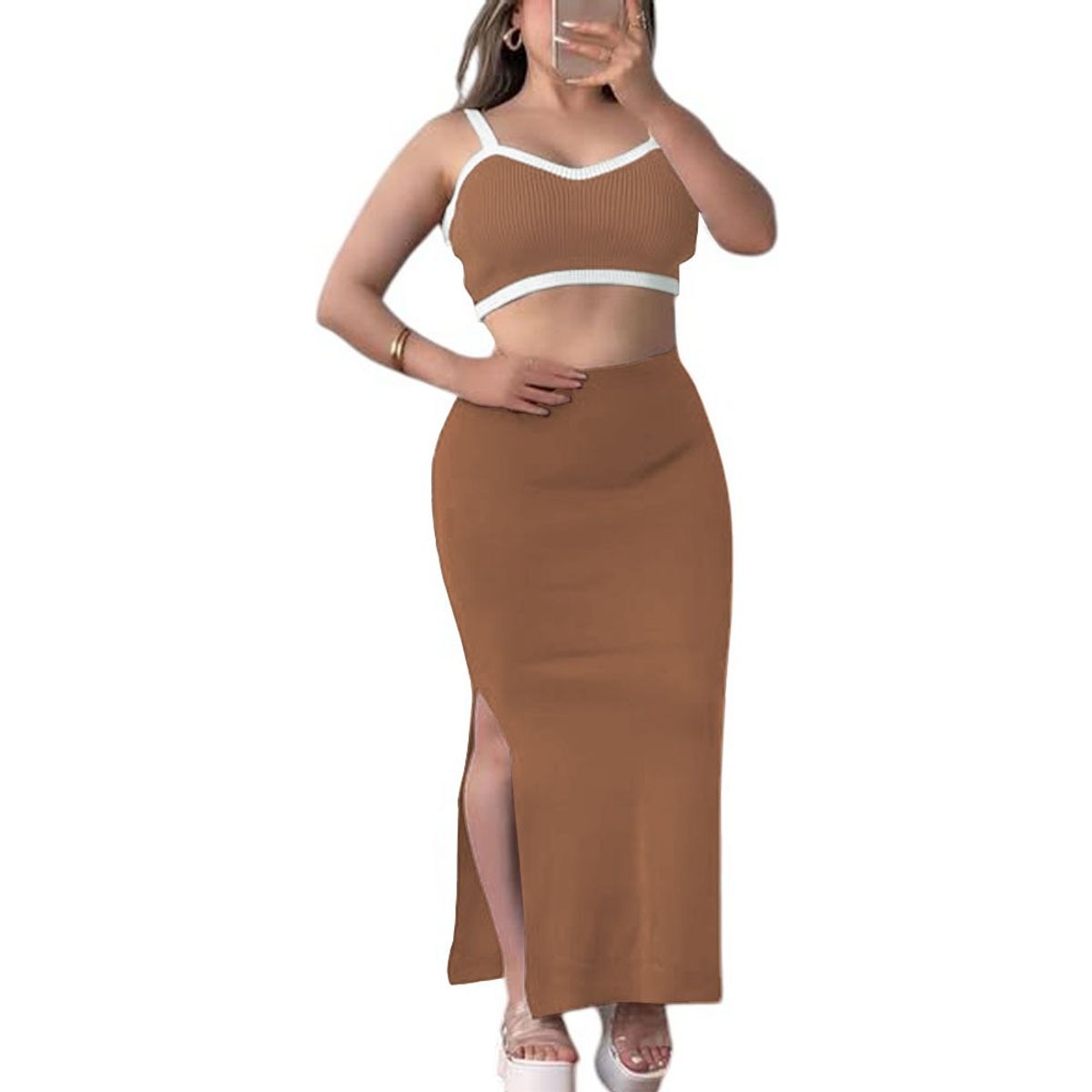 GENERICO - Conjunto Mujer En Hilo Top 359G-34 Color Caramelo