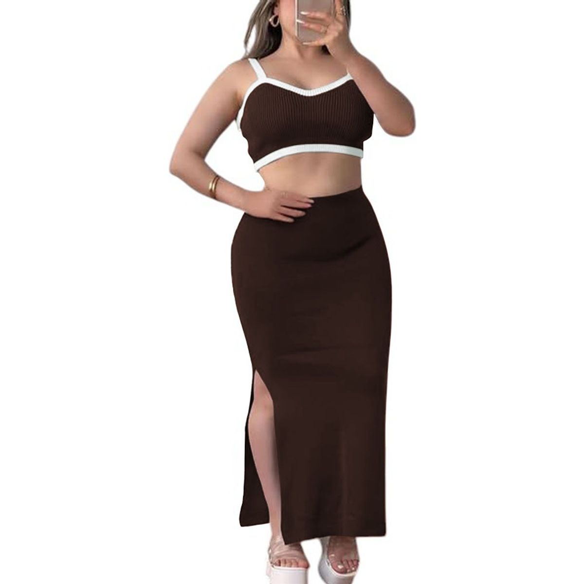 GENERICO - Conjunto Mujer En Hilo Top 359G-34 Color Marron