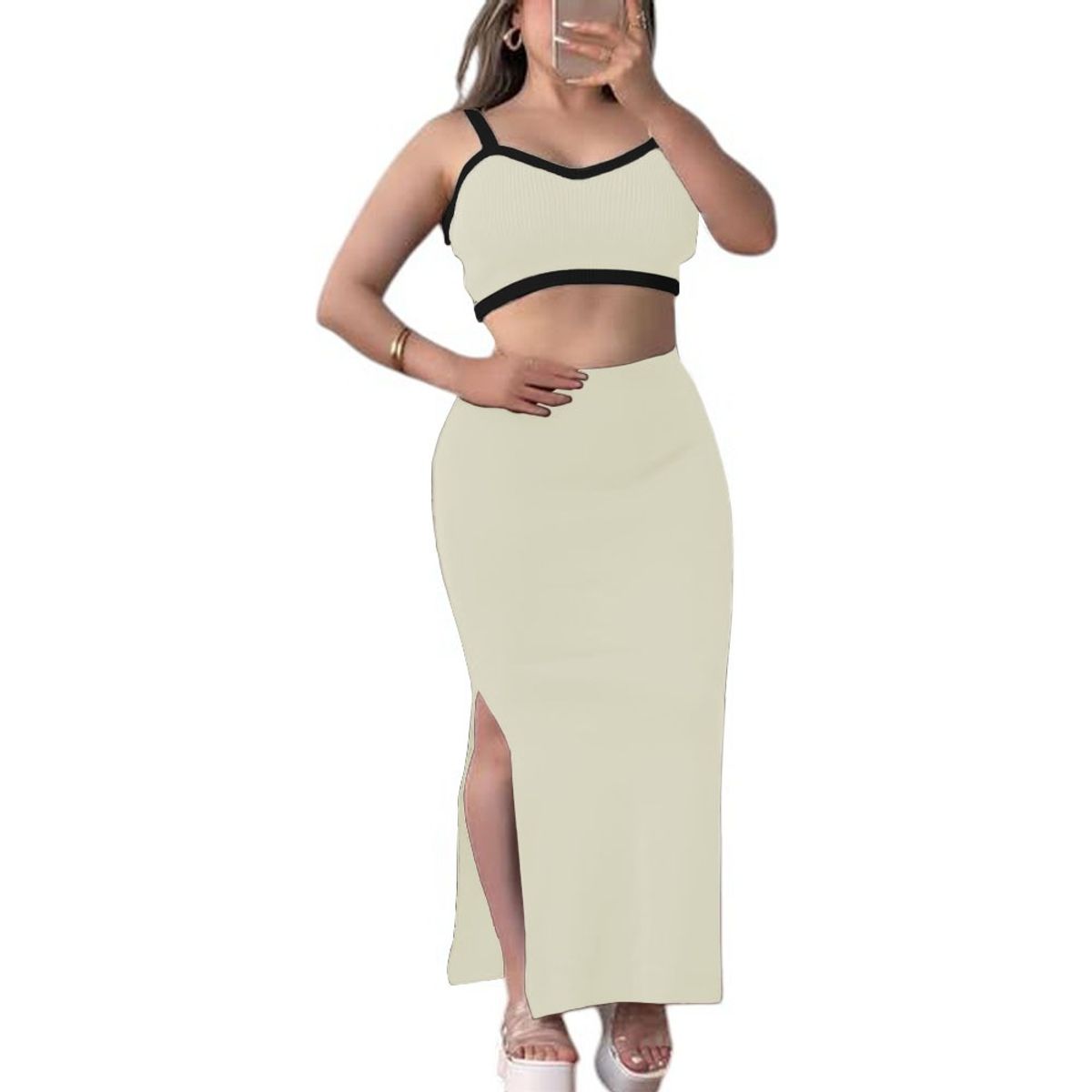 GENERICO - Conjunto Mujer En Hilo Top 359G-34 Color Perla