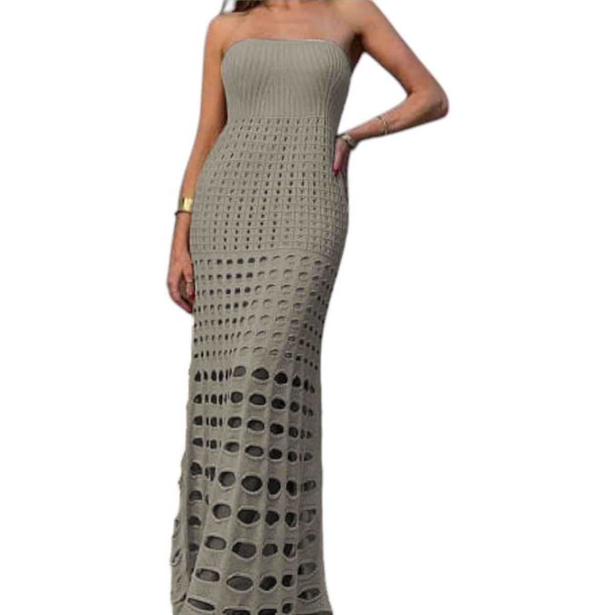 GENERICO - Vestido Mujer Hilo Maxi Bombas G359-35 Color Hueso