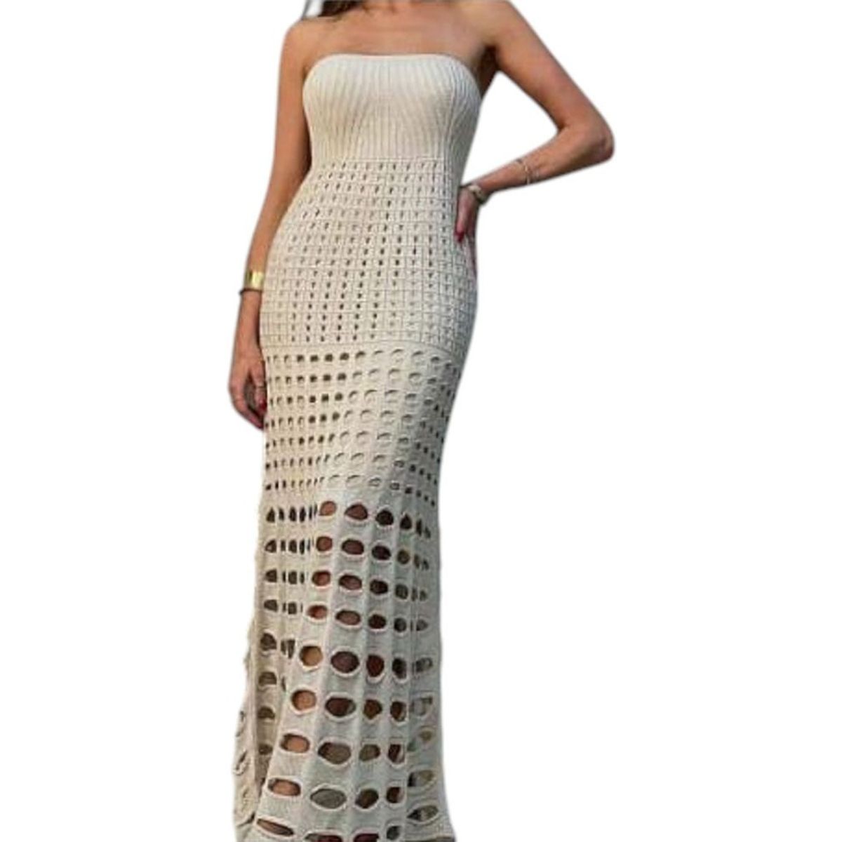 GENERICO - Vestido Mujer Hilo Maxi Bombas G359-35 Color Hueso Beige