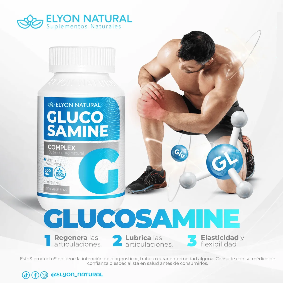 GENERICO - Glucosamina 500mg Elyon Natural Repara Articulaciones 100 Capsulas