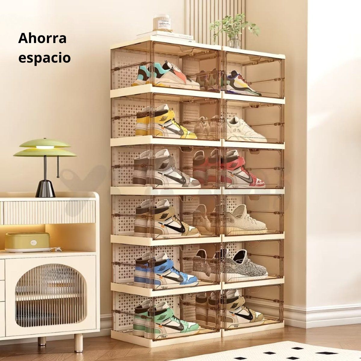 GENERICO - Zapatera Plegable Transparente de 6 Niveles Crema