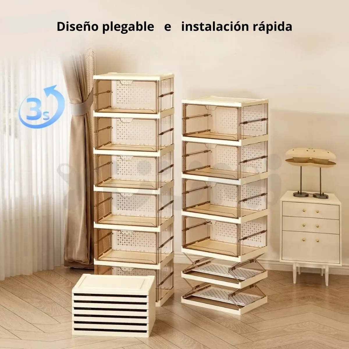 GENERICO - Zapatera Plegable Transparente de 6 Niveles Crema