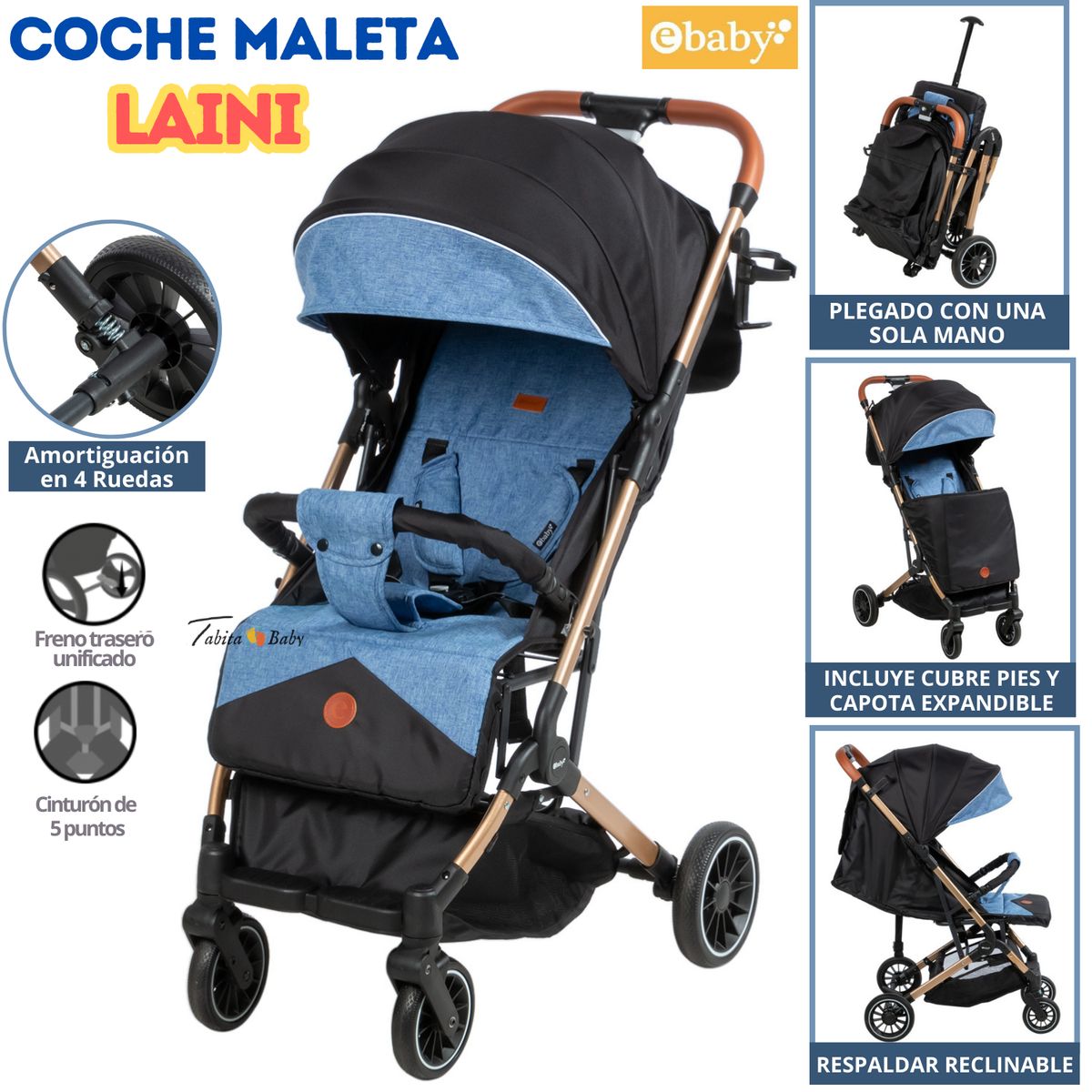 EBABY - Coche Maleta Plegable LAINI Azul