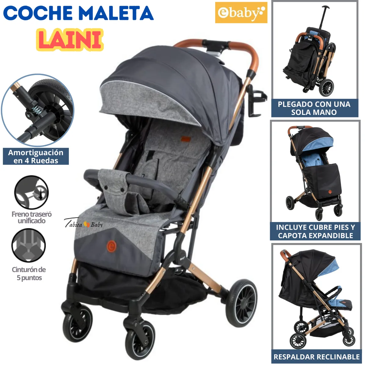 EBABY - Coche Maleta Plegable LAINI Gris Ebaby