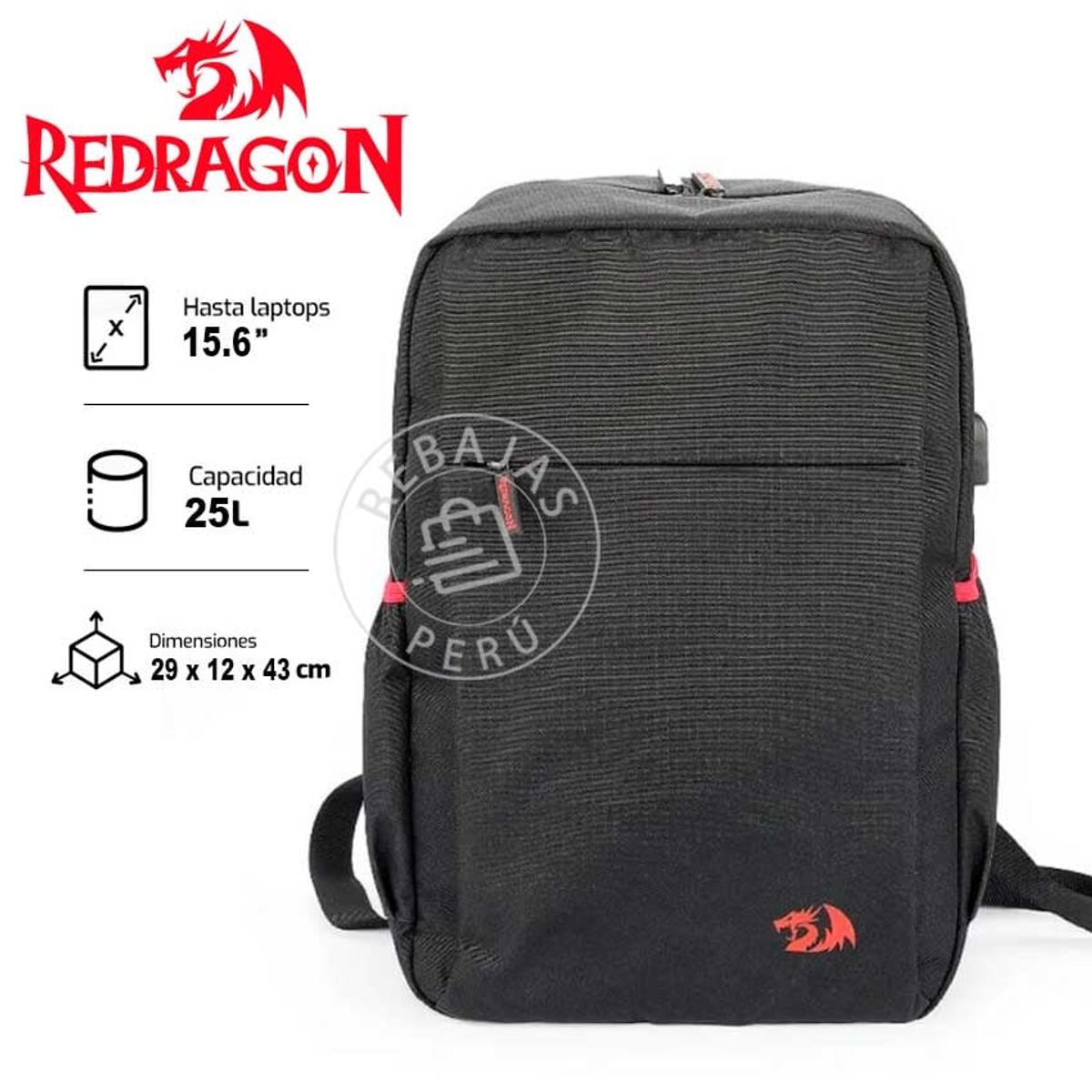 REDRAGON - Mochila Redragon HERACLES GB-82 hasta 18 Laptop USB Externo Ergonómica