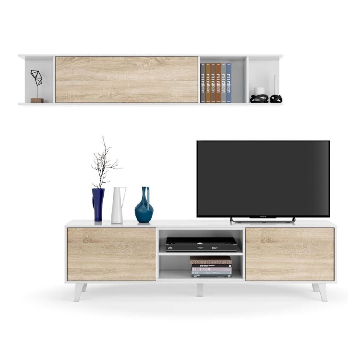 VENTITAS HOME - COMBO Mesa de TV 77° + Estante Artemisa Rovere y Blanco