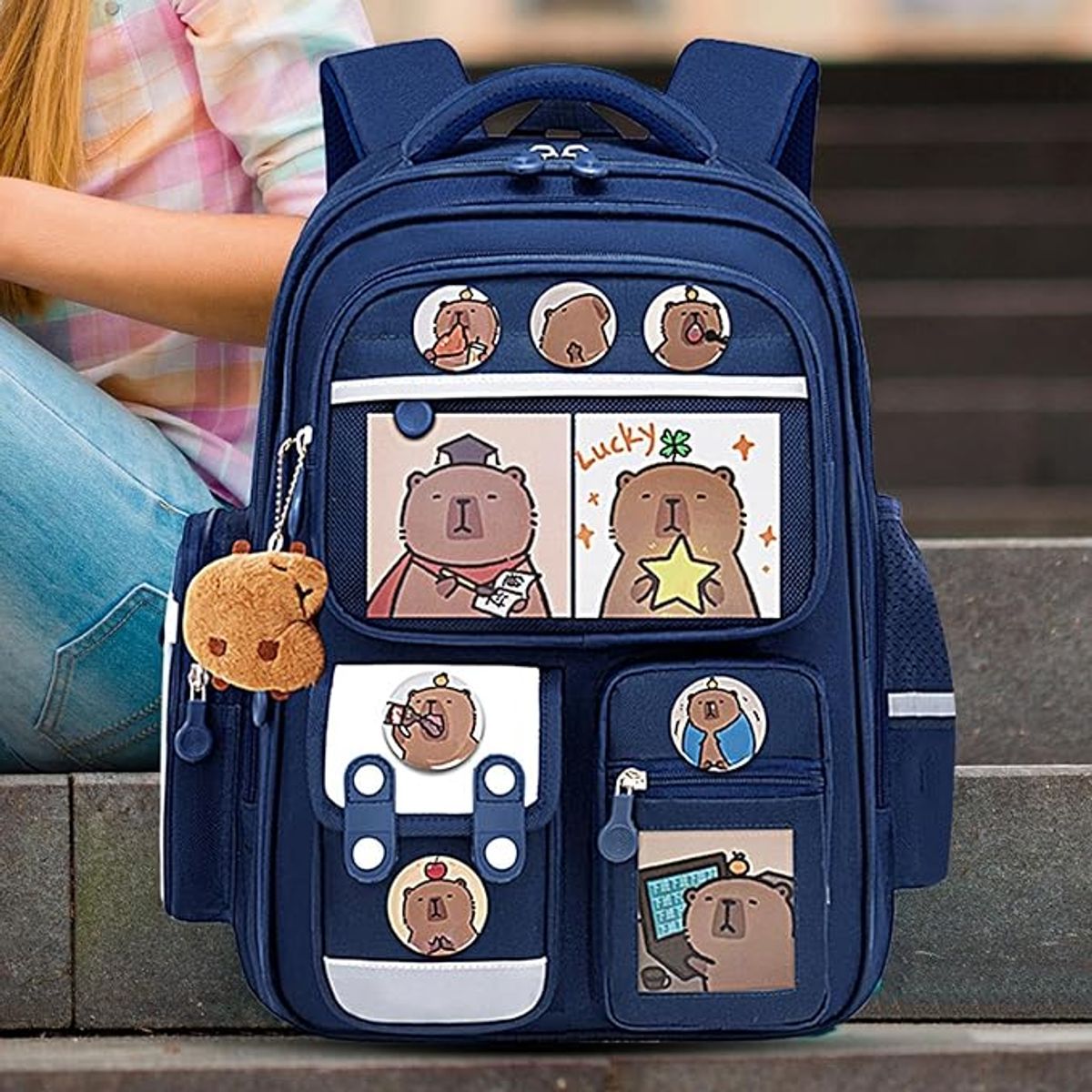 GENERICO - Mochila Escolar Capibara Gran Capacidad Impermeable T Oficio Niños