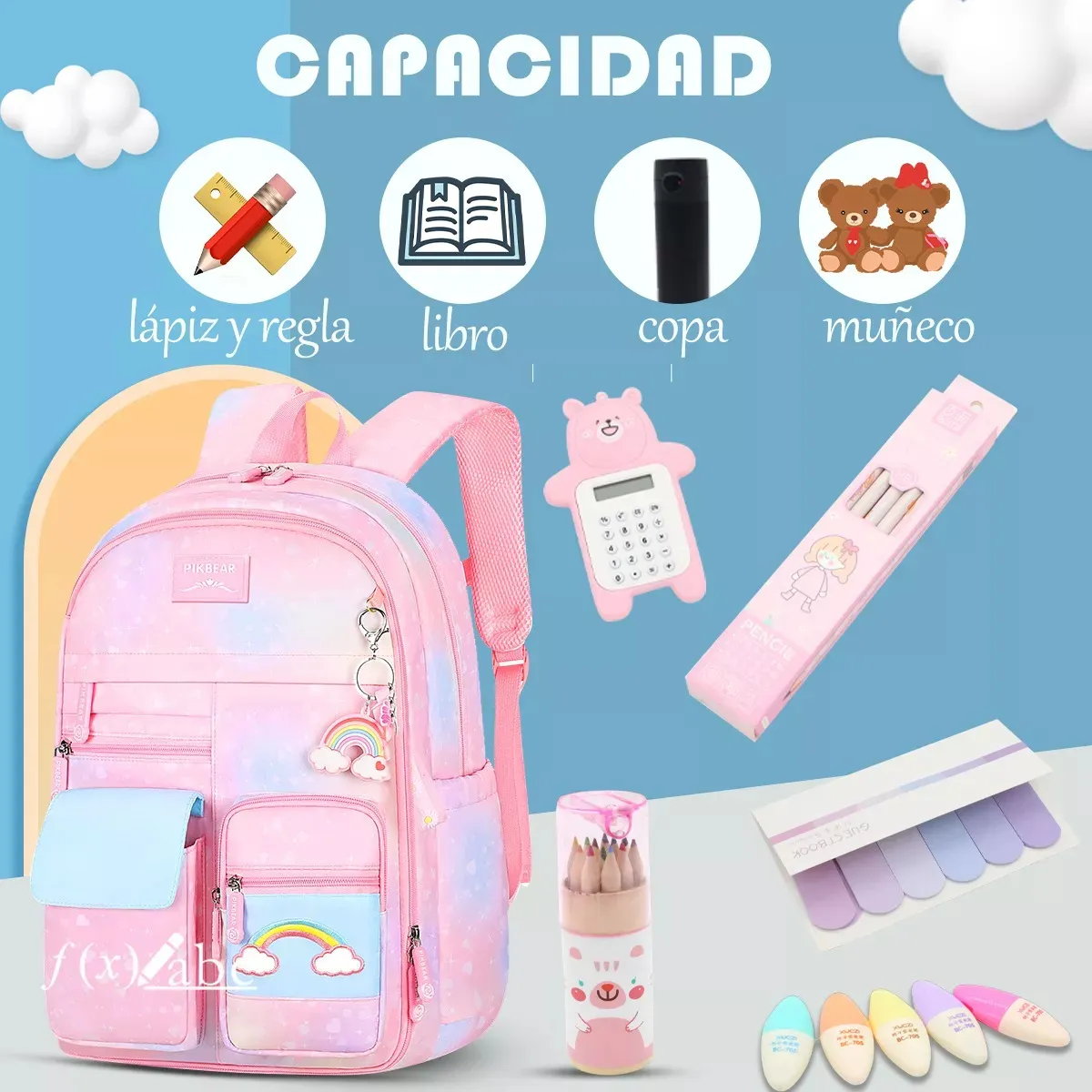 GENERICO - Mochila ArcoIris Escolar Niña Tamaño Oficio Impermeable Gran Capacidad