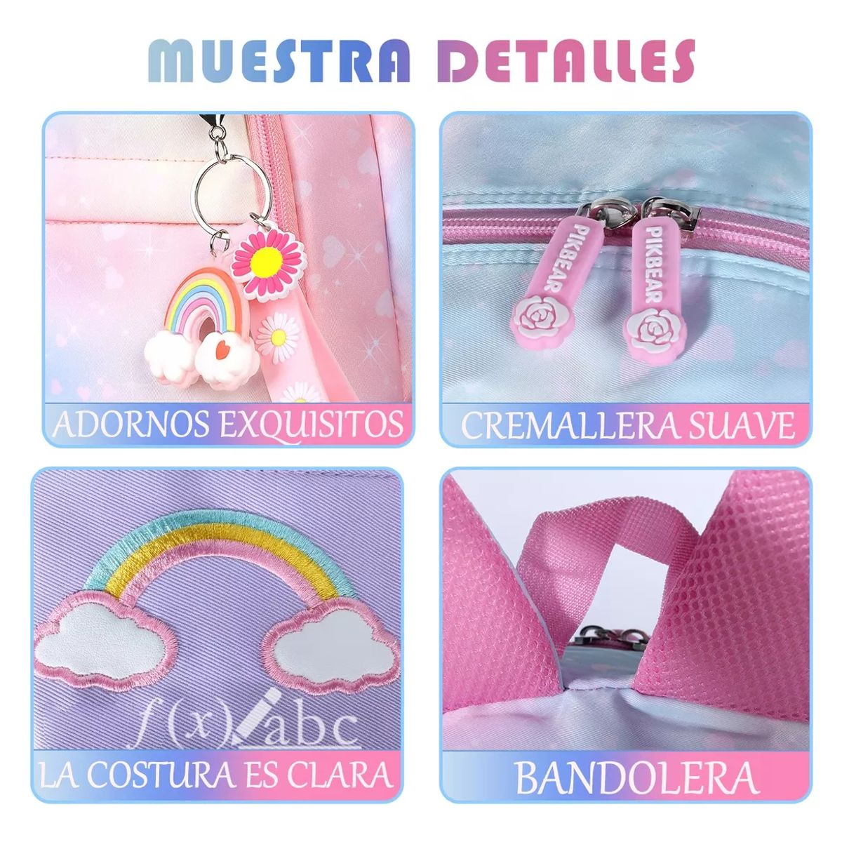 GENERICO - Mochila ArcoIris Escolar Niña Tamaño Oficio Impermeable Gran Capacidad