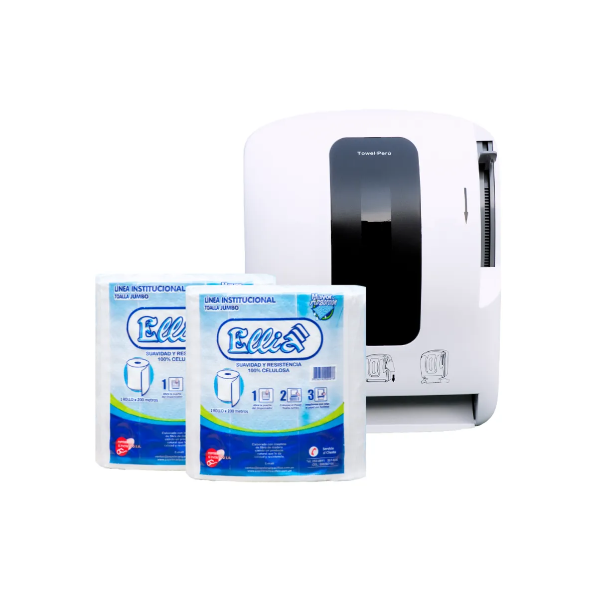 ELLIA - Dispensador de Papel Toalla Jumbo + 2 rollos de 200 metros