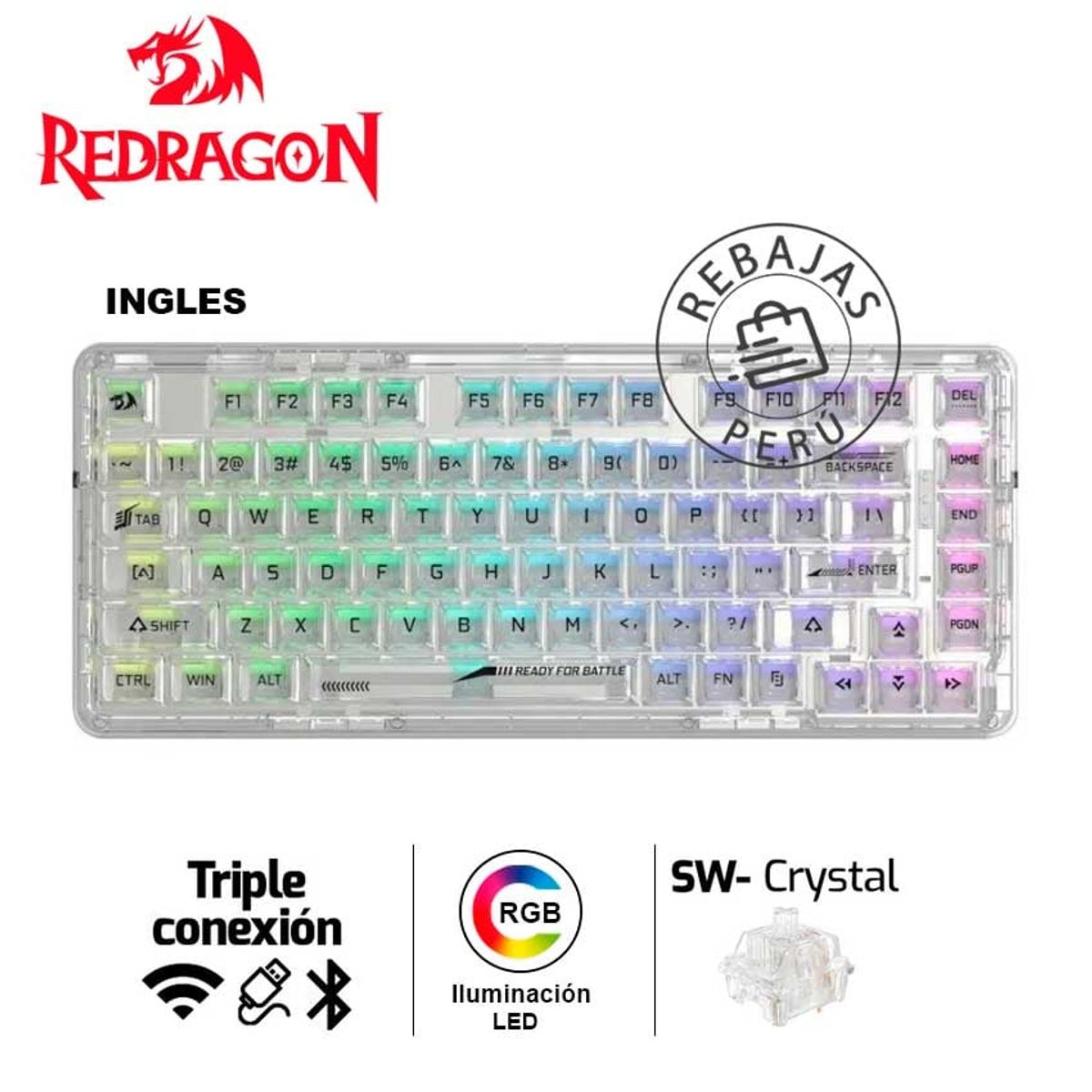 REDRAGON - Teclado Redragon ELF PRO RGB-PRO Wireless Mecánico Inglés K649CT