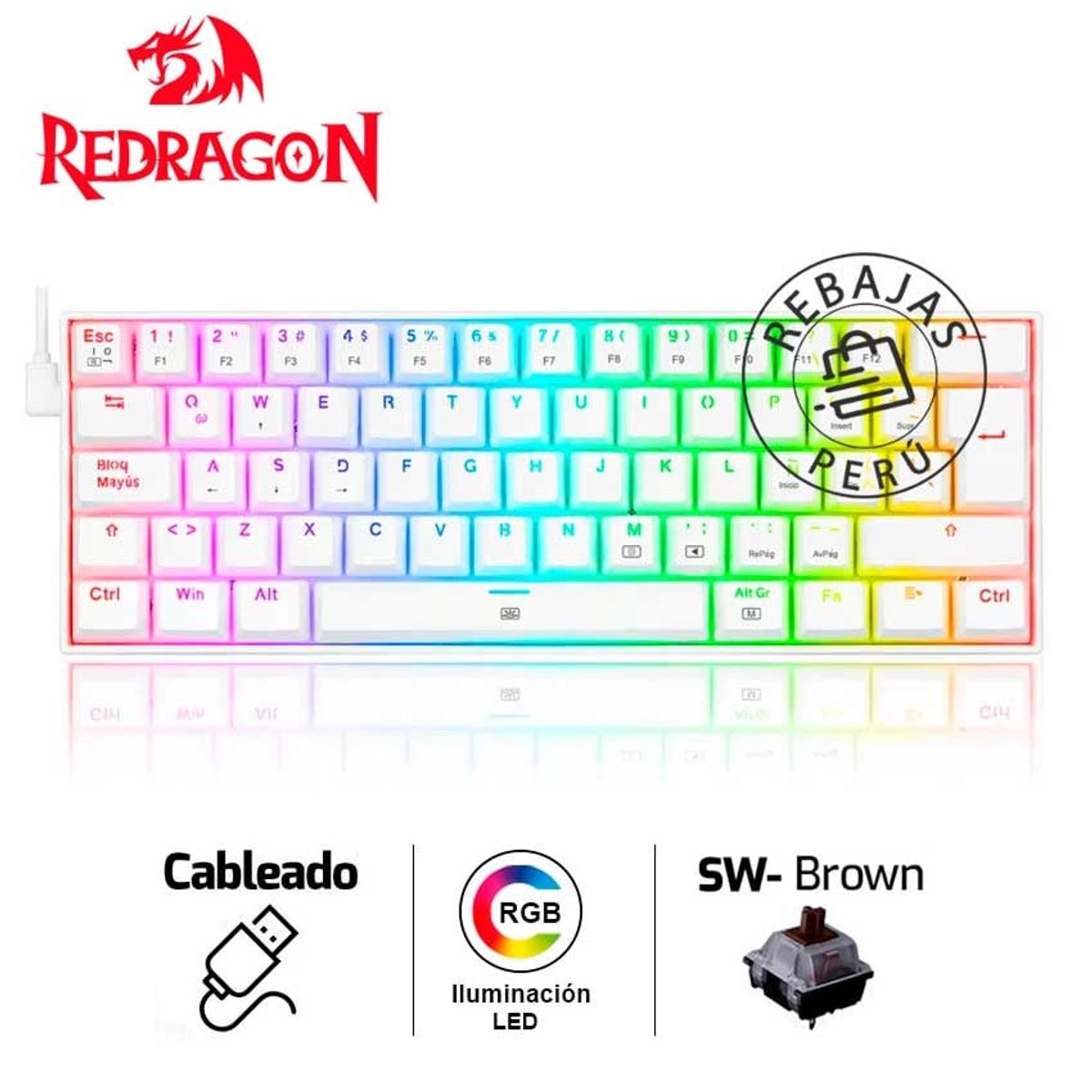 REDRAGON - Teclado Mecánico Redragon DRAGONBORN K630W RGB Brown Switch Blanco