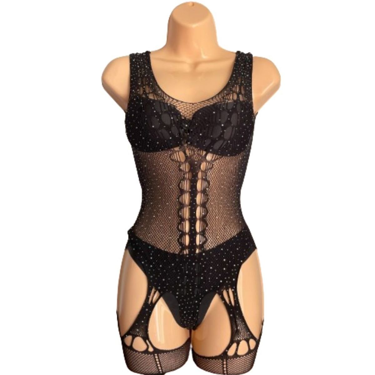 GENERICO - Enterizo malla con brillos color negro