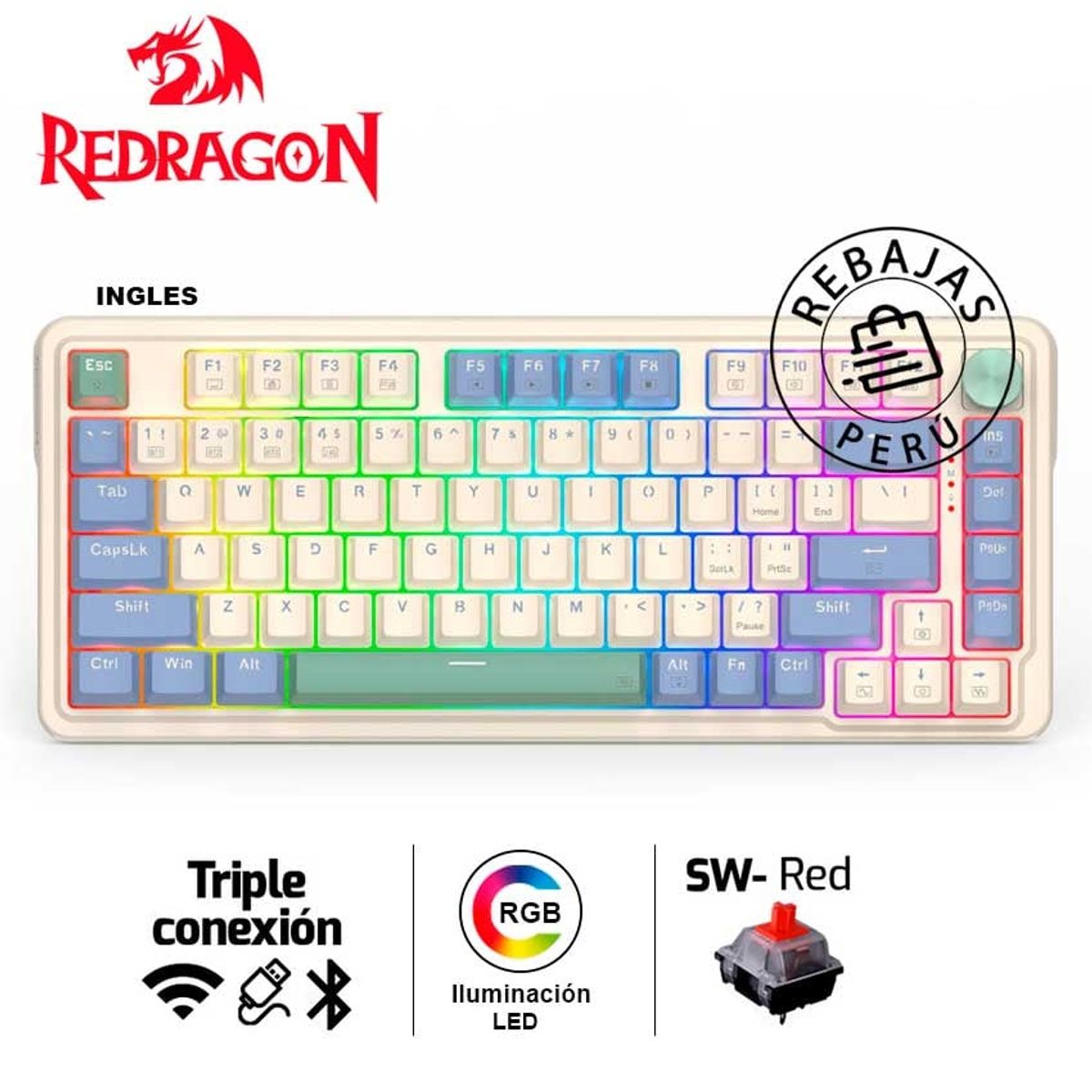 REDRAGON - Teclado Redragon UCALPRO-RGB Pastel Mecánico Inalámbrico 75%