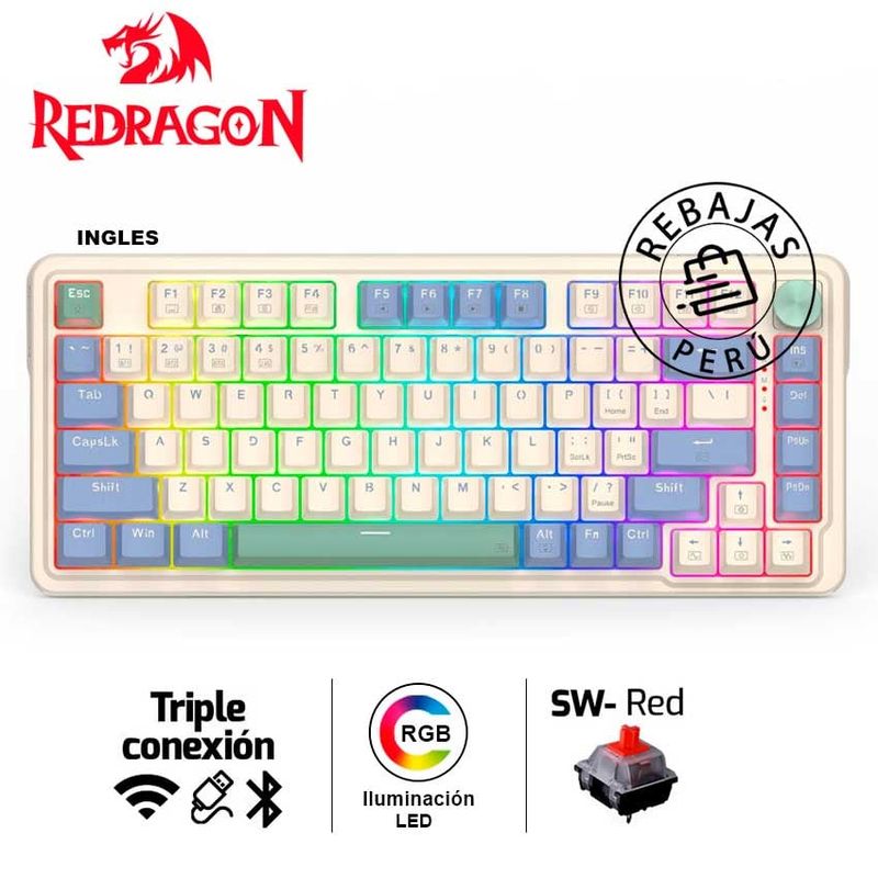 REDRAGON - Teclado Redragon UCALPRO-RGB Pastel Mecánico Inalámbrico 75%