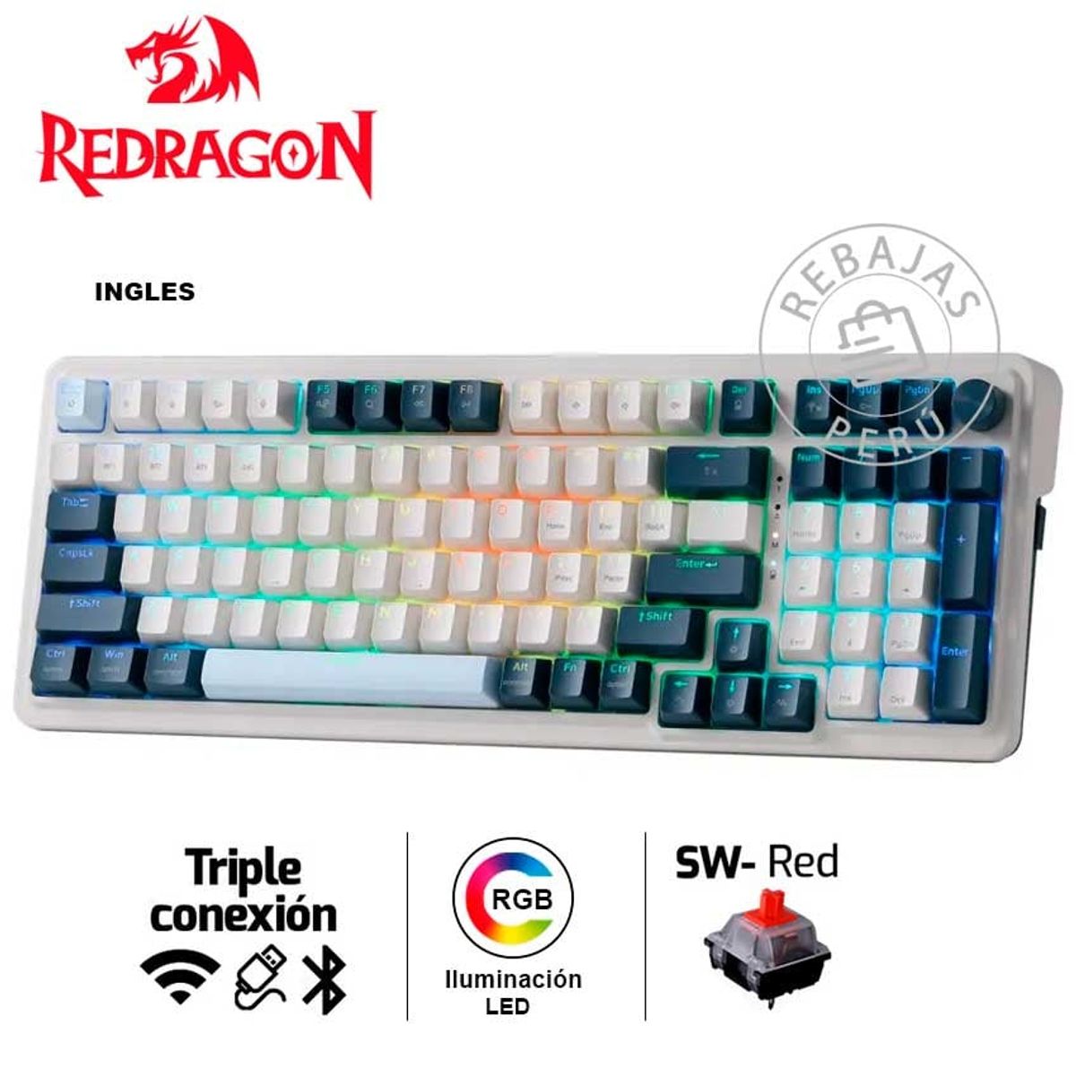 REDRAGON - Teclado Redragon EISA K686-RGB-PRO Wireless 96% Switch Rojo RGB