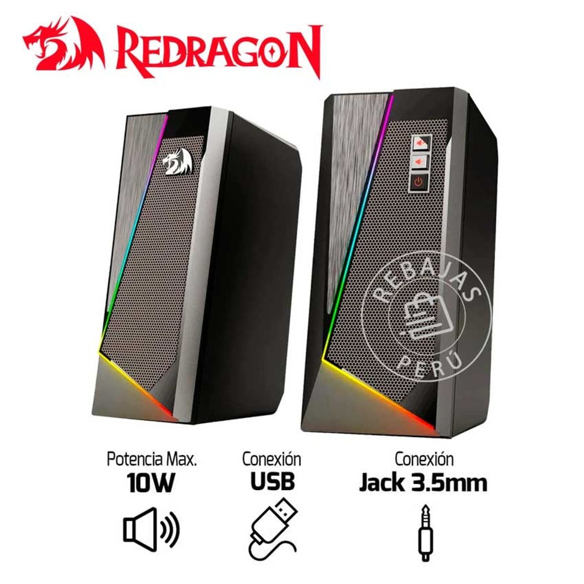 REDRAGON - Parlante Redragon ANVIL GS520 RGB Estéreo 2.0 Diseño Compacto