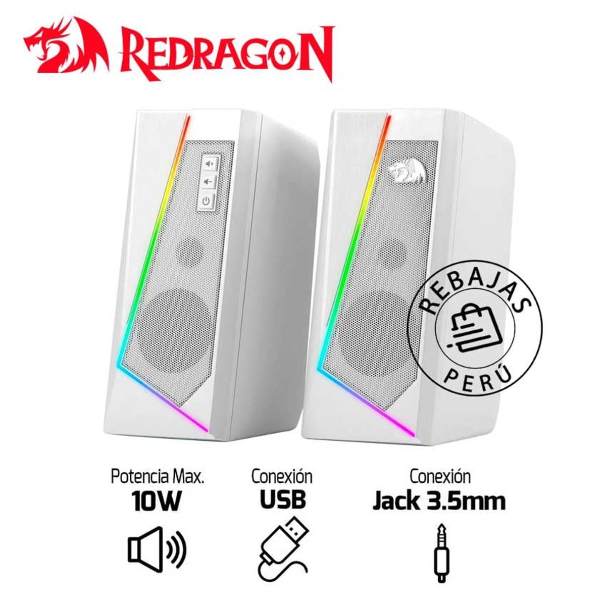 REDRAGON - Parlante Redragon ANVIL GS520 RGB Estéreo 2.0 Blanco