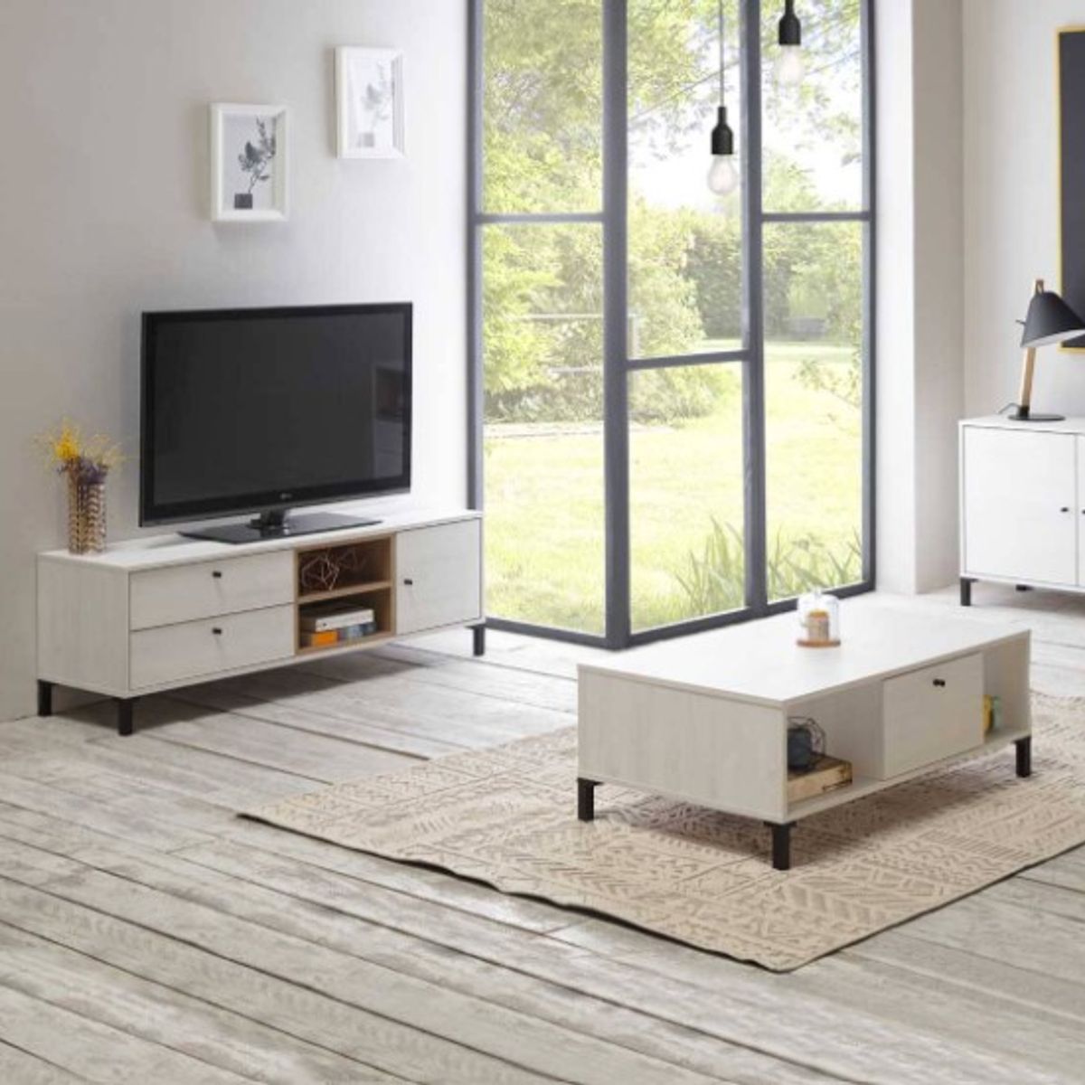 VENTITAS HOME - COMBO Mesa de TV 65° + Mesa de centro Urban Aurora Color Niebla