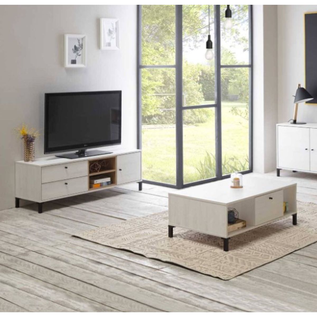 VENTITAS HOME - COMBO Mesa de TV 65° + Mesa de centro Urban Aurora Color Niebla