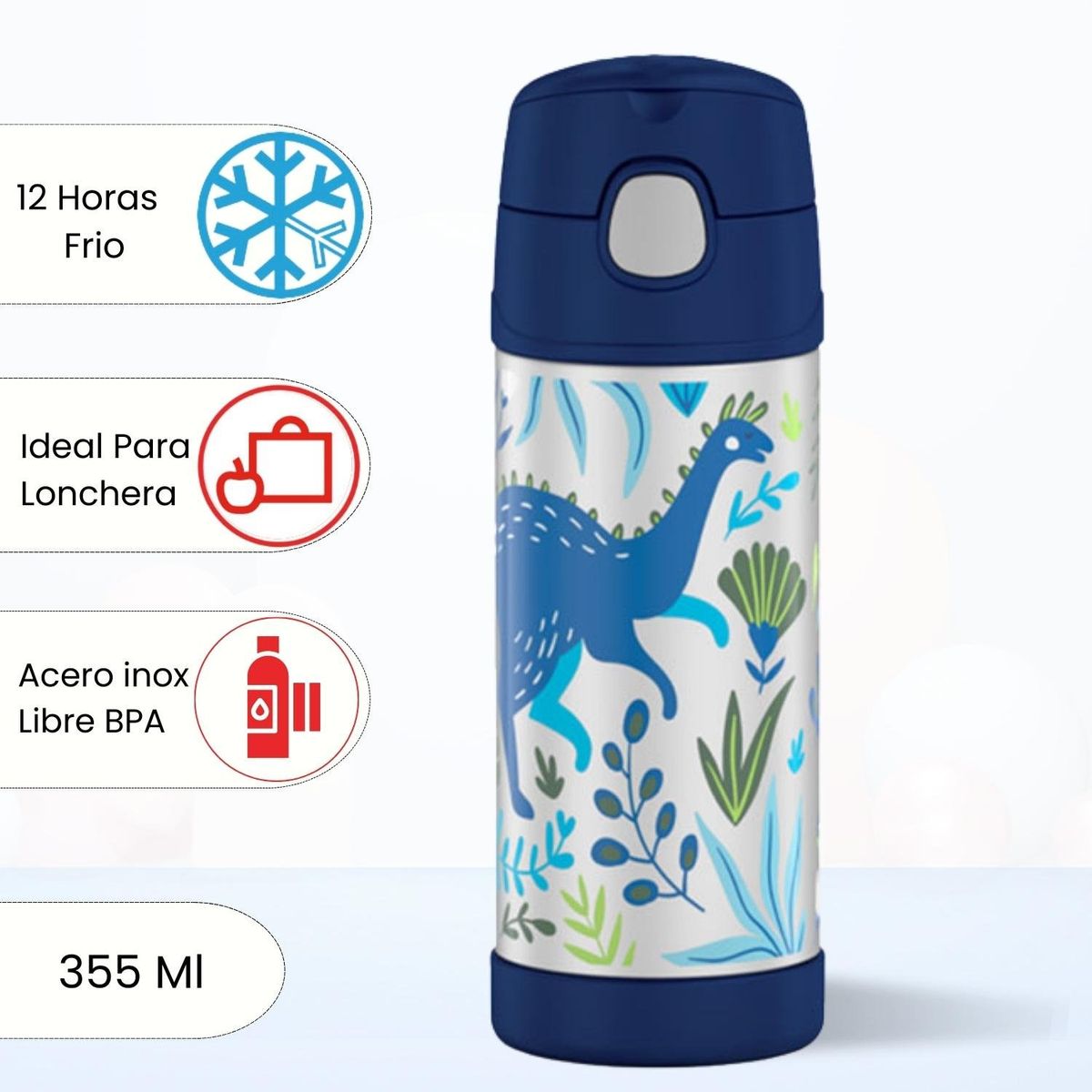 THERMOS - Tomatodo Termico para Niños Funtainer Sin Asa Dinosaurio 355 Ml