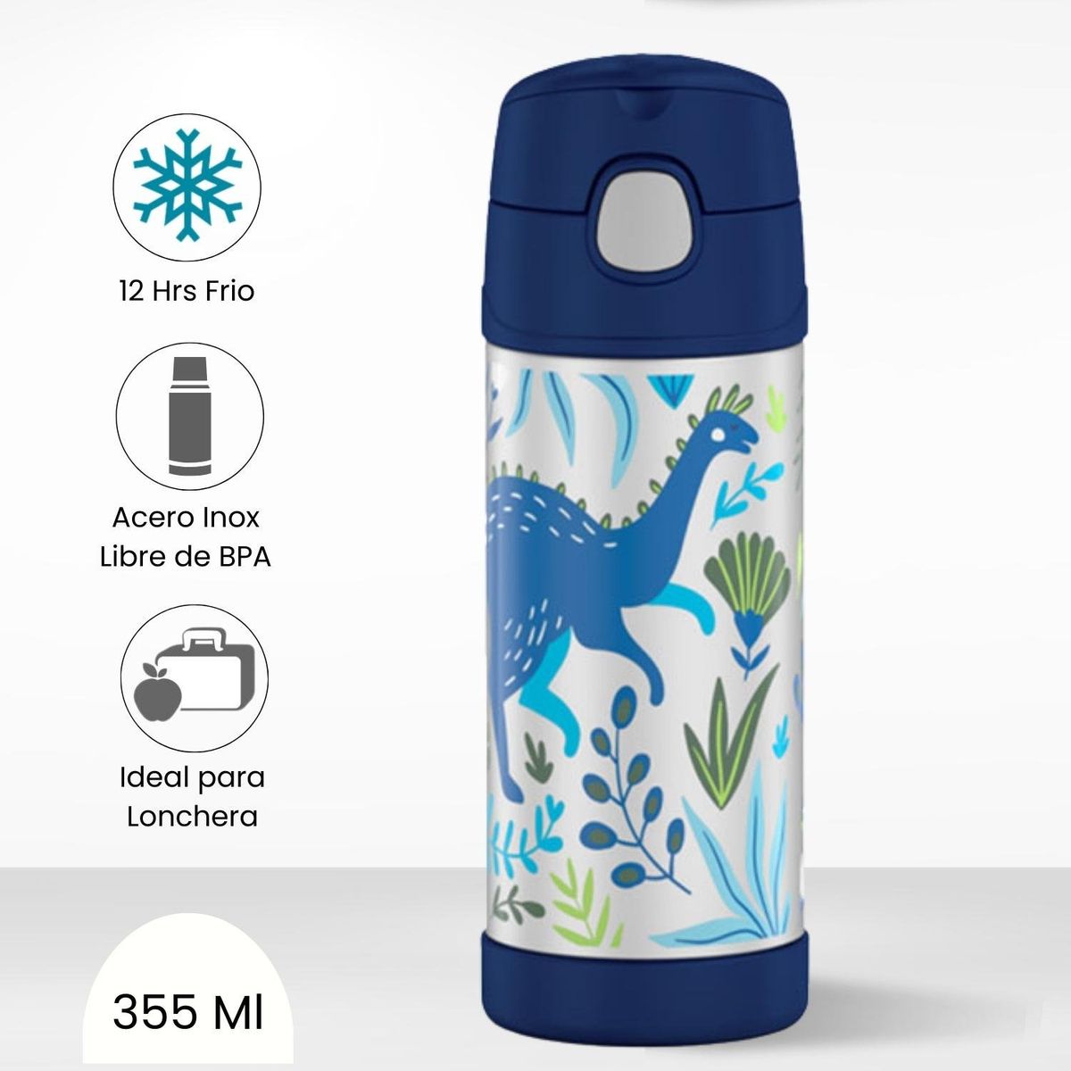 THERMOS - Tomatodo Termico para Niños Funtainer Sin Asa Dinosaurio 355 Ml