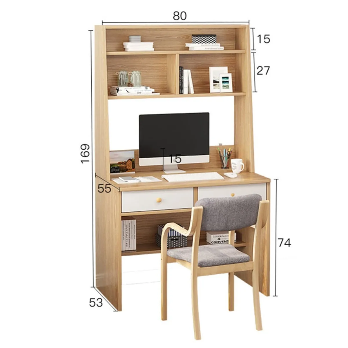 GENERICO - Escritorio Moderno con Estantes Coto Marrón Claro R&R MUEBLES