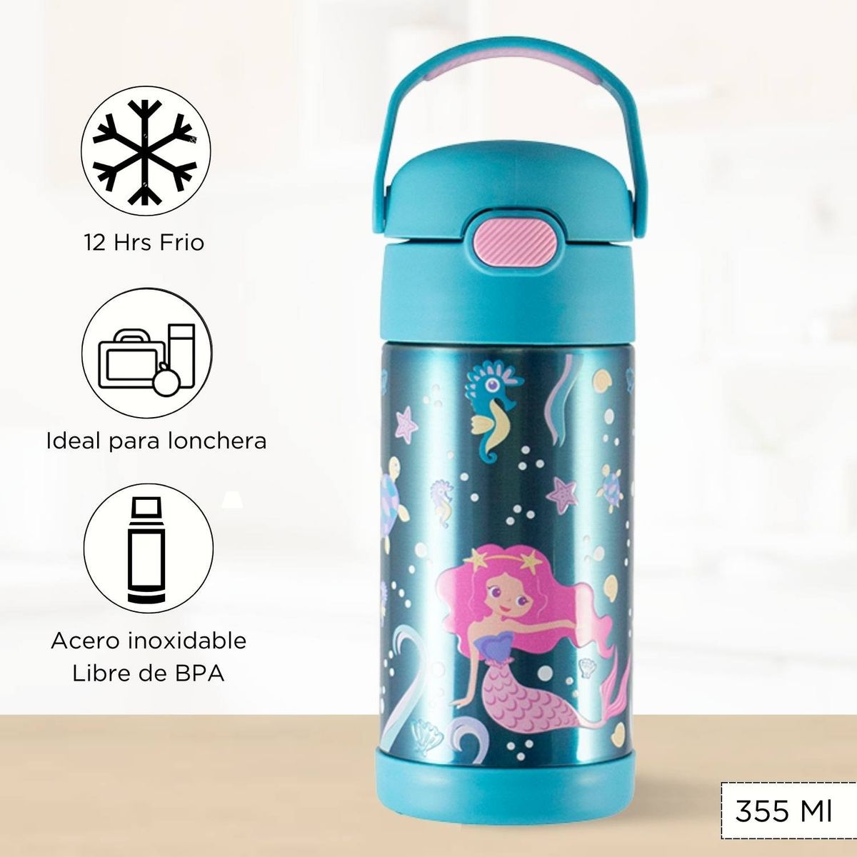 THERMOS - Tomatodo Termico para Niños Funtainer Sirena 355 Ml