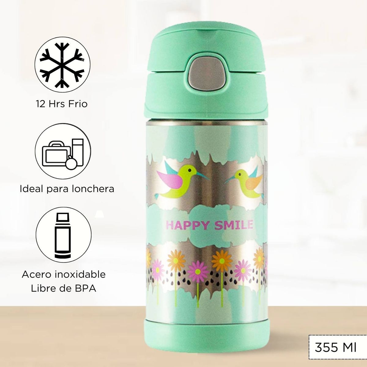 THERMOS - Tomatodo Termico para Niños Funtainer Sin Asa Colibri 355 Ml