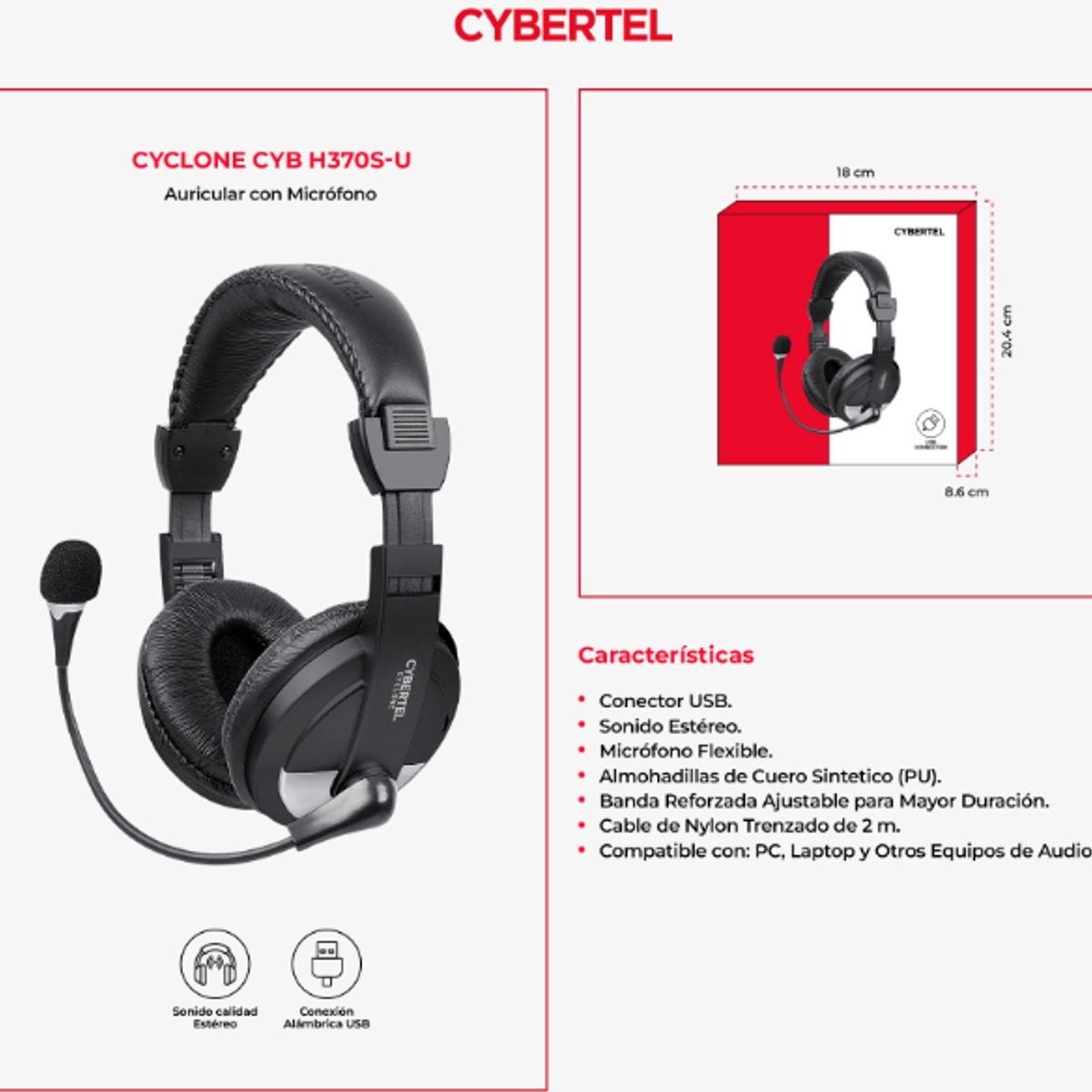 CYBERTEL - Audifonos Con Microfono CYCLONE BLK SILVER CYB H370S-U CYBERTEL