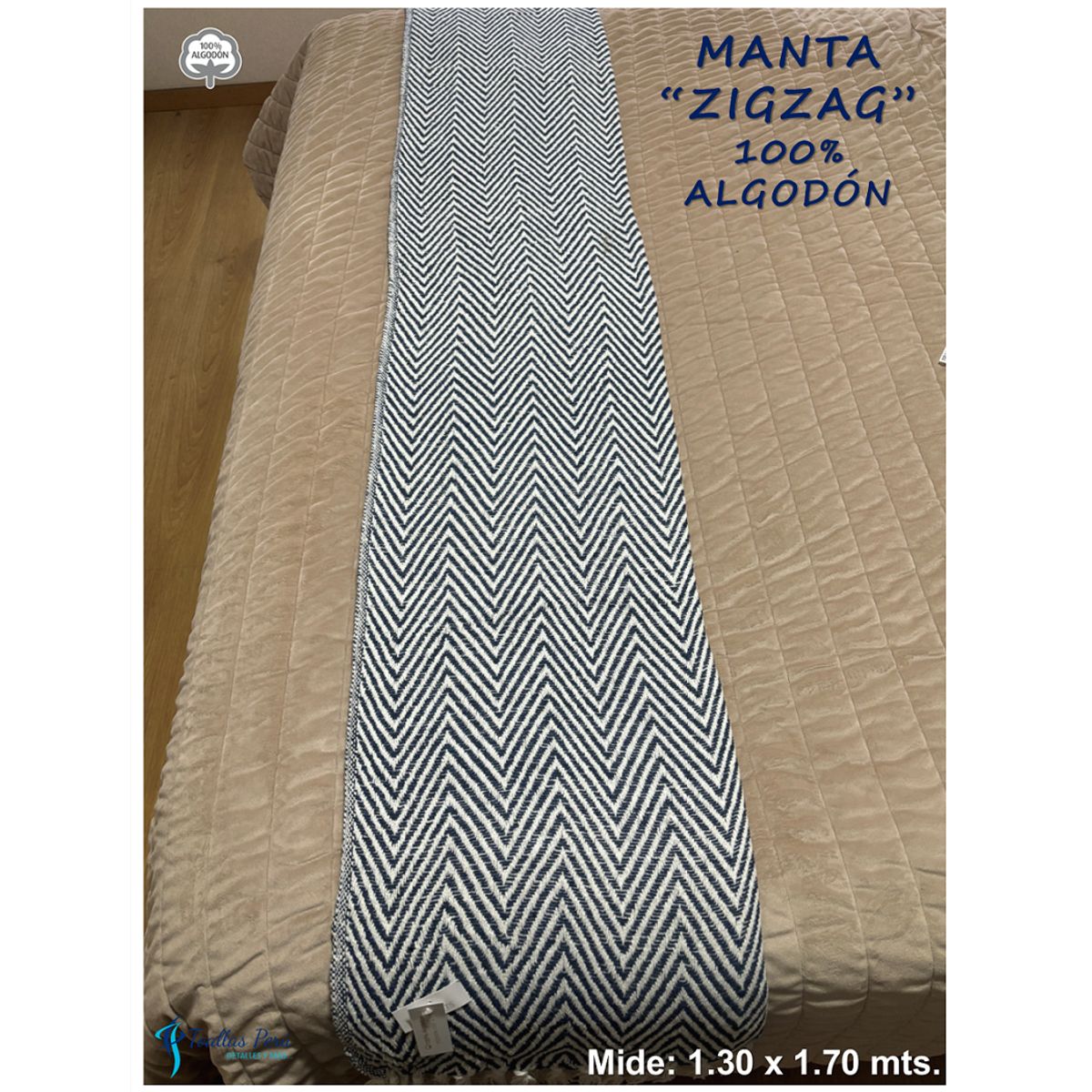 TOALLAS PERU DETALLES Y MAS - Manta "ZigZag" 100% Algodón mide: 1.30 x 1.70 mts color: Azul