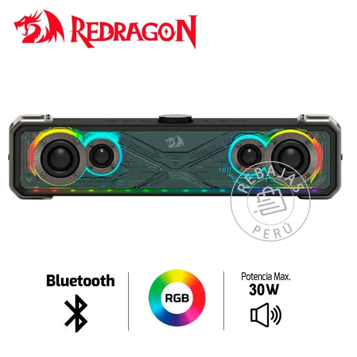REDRAGON - Parlante Redragon SURGE GS817 RGB 30W Bluetooth Estéreo Ecualizador