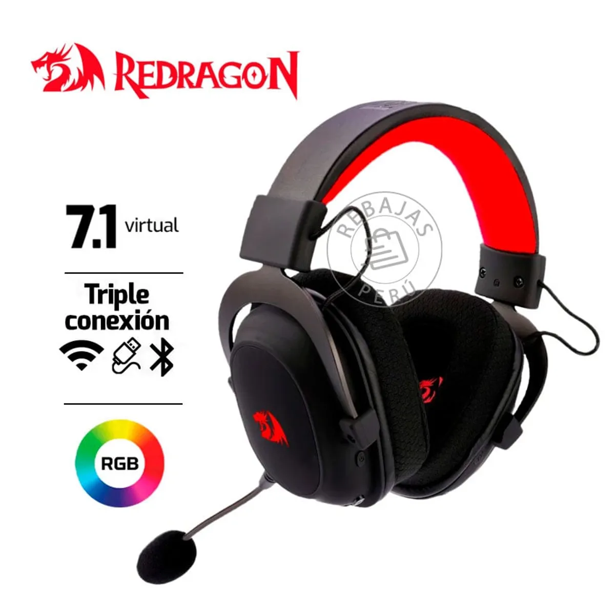 REDRAGON - Auriculares Redragon Zeus X PRO RGB Wireless   Sonido Premium 53mm