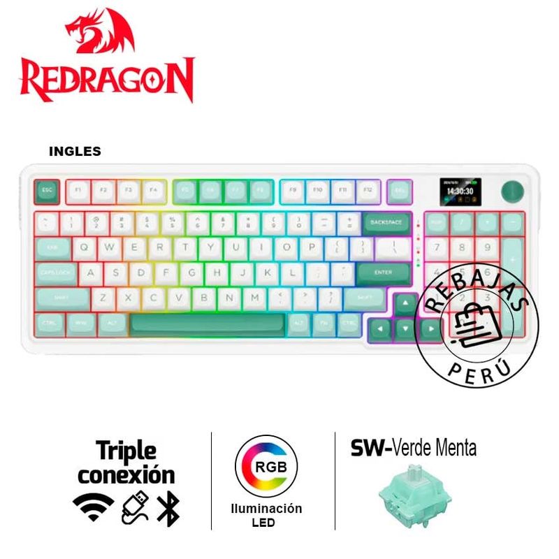REDRAGON - Teclado Redragon GALATIN PRO-RGB Wireless Switch Verde 96% RGB