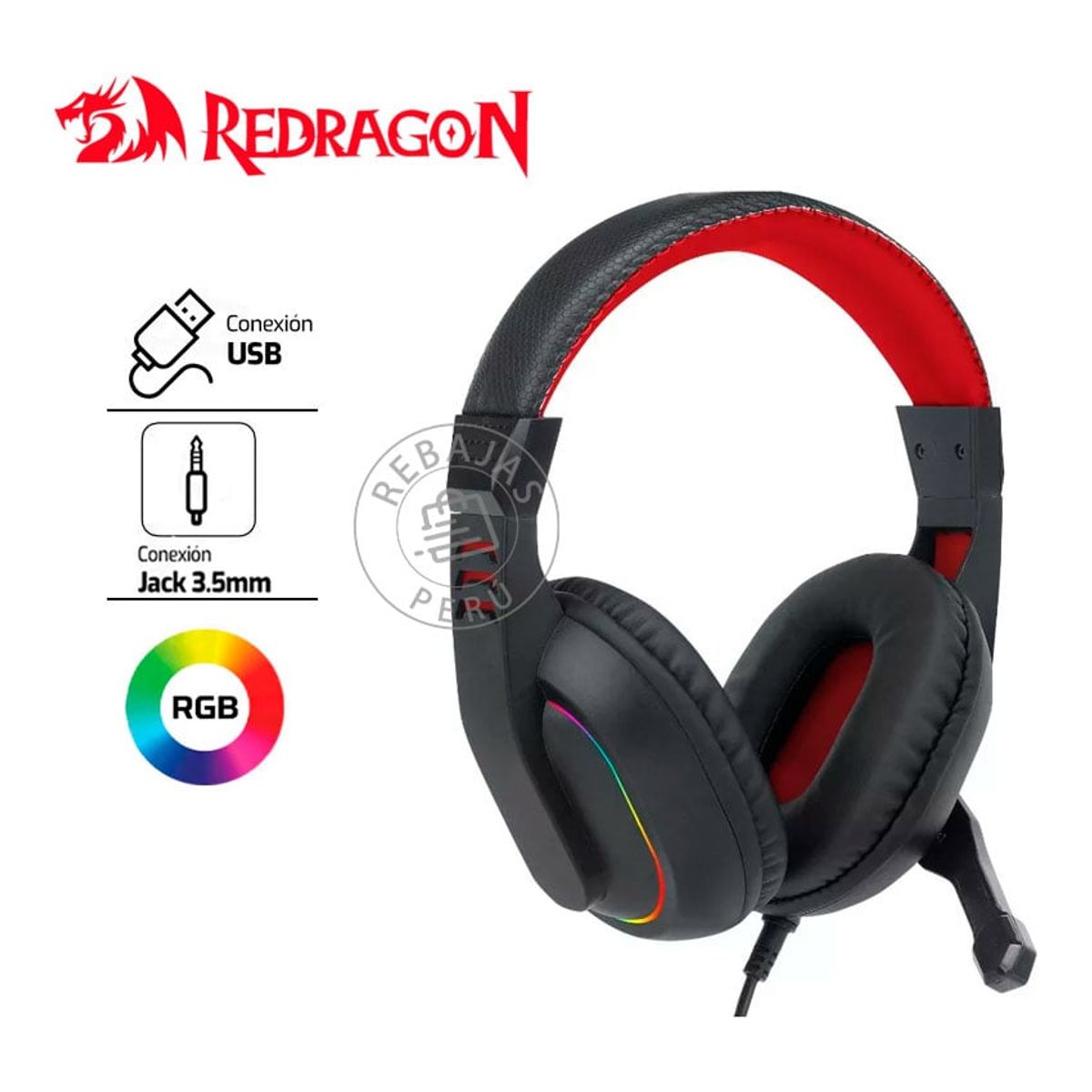 REDRAGON - Auriculares Redragon Ares H120 RGB  Sonido Estéreo 40mm, Mic y USB