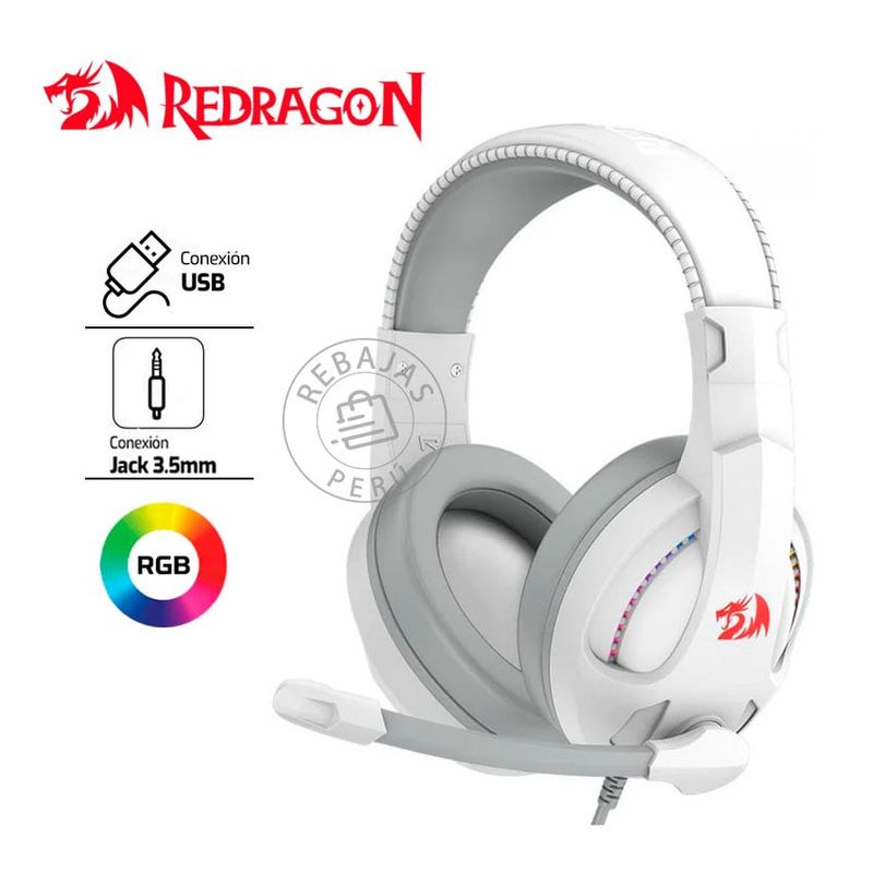 REDRAGON - Auriculares Redragon Cronus H211 RGB Sonido 50mm, Mic Pro Blanco