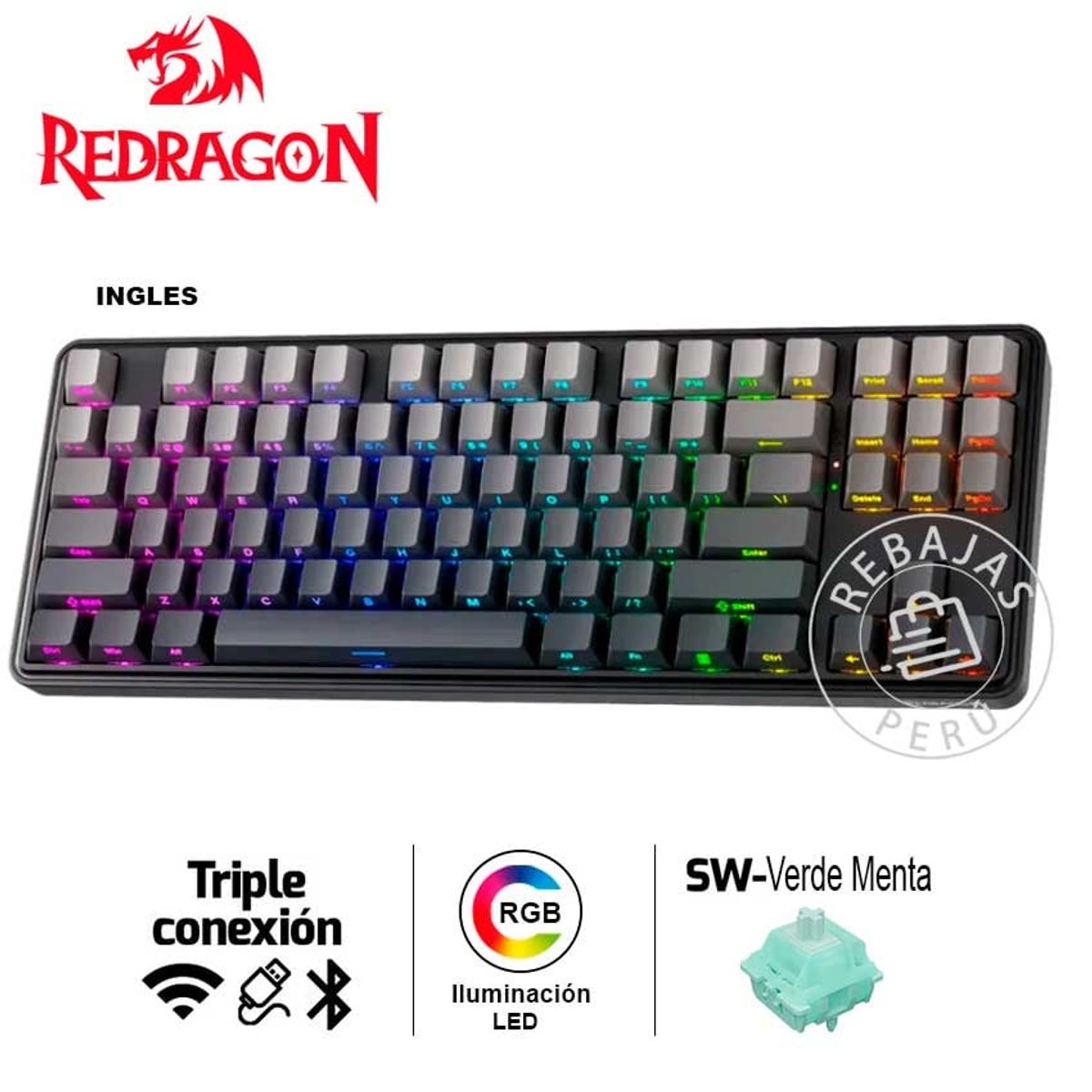 REDRAGON - Teclado Redragon STAR BLADE RGB-PRO Wireless Switch Verde 96%