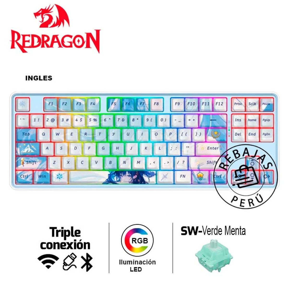 REDRAGON - Teclado Redragon STAR BLADE RGB-PRO Wireless Switch Verde 96%