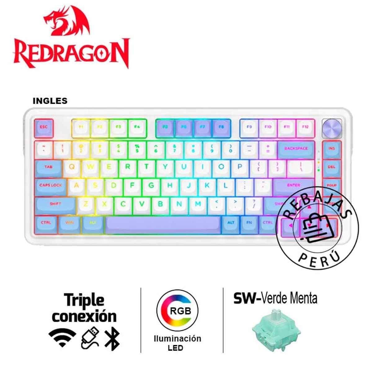 REDRAGON - Teclado Redragon UCALMAX-RGB K673WBP Mecánico Wireless 75% RGB